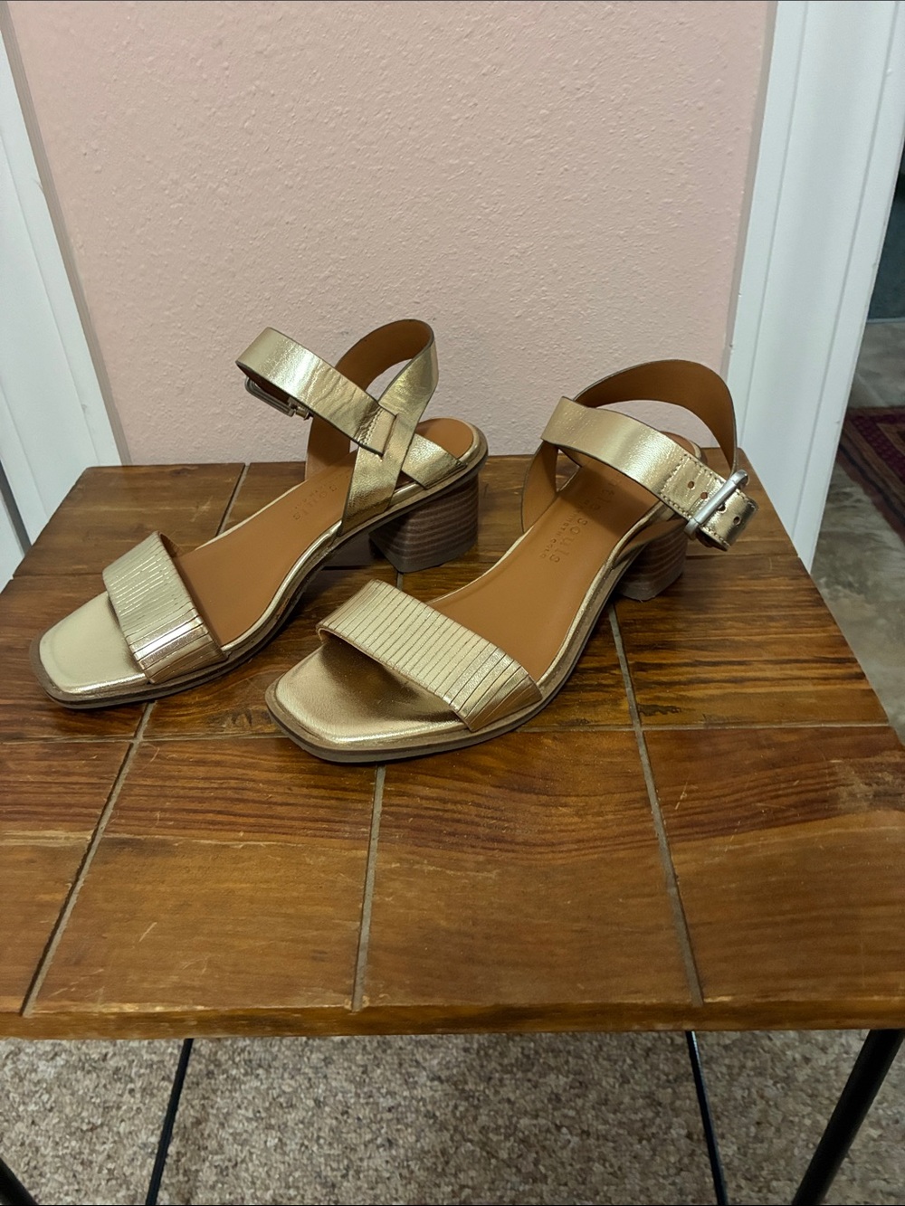 Kenneth Cole Metallic Gold Strappy Block Heel Sandals